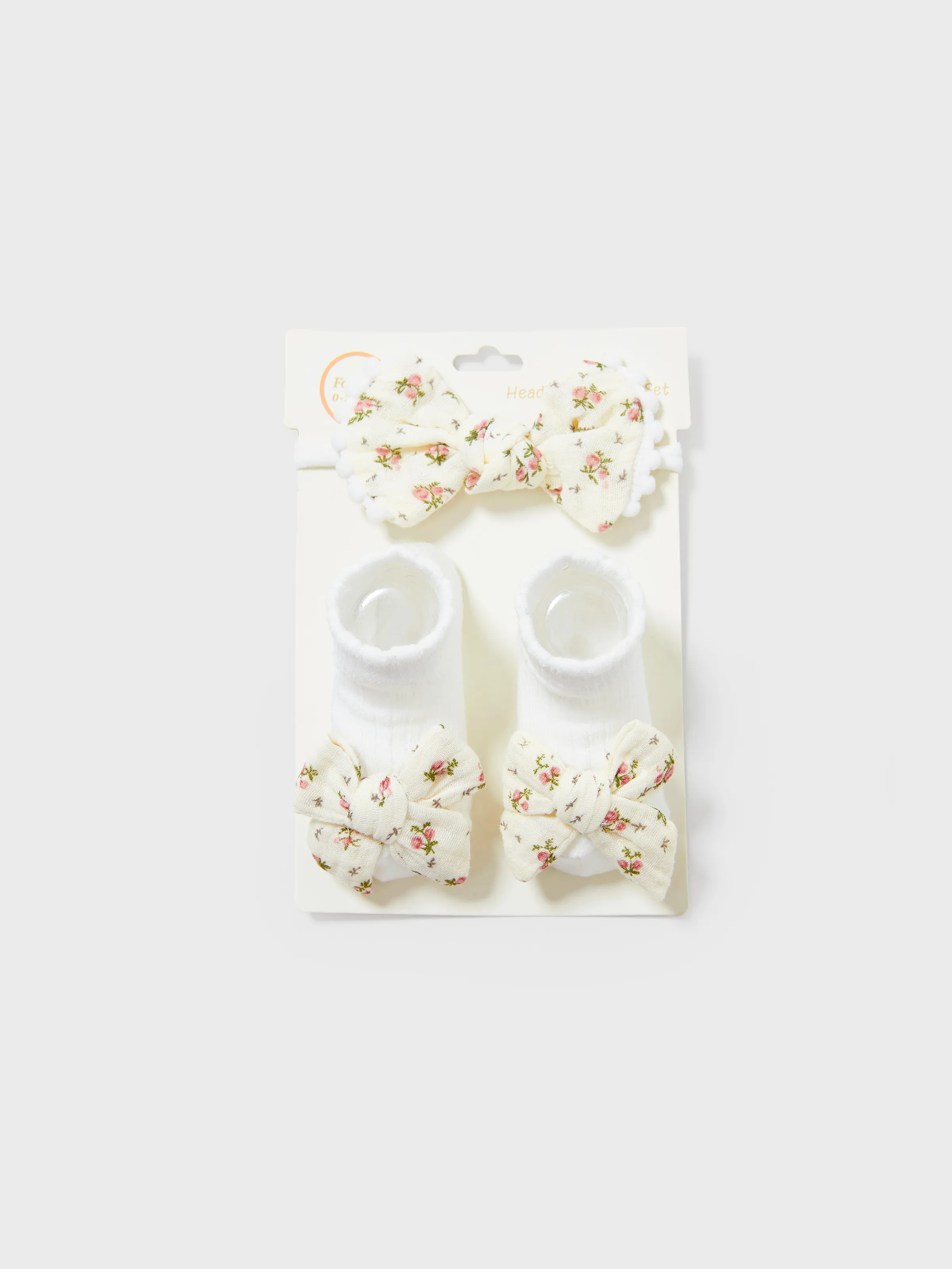 2-pack Baby Girl Sweet Floral Headband and Socks Sets Beige - Image 3
