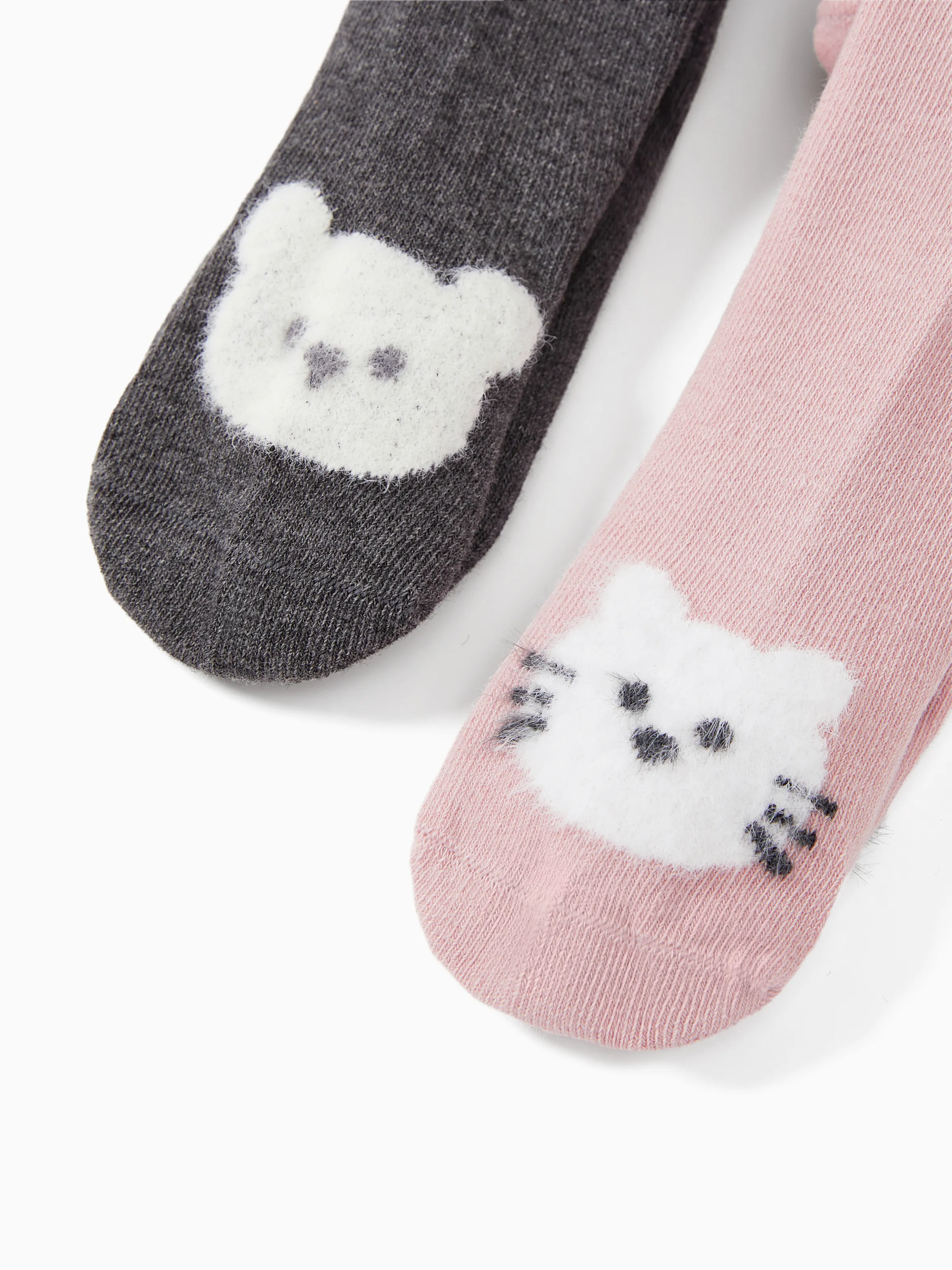 2-Pack Baby/Toddler Girl Embroidered Childlike Socks Pink+Gray - Image 4