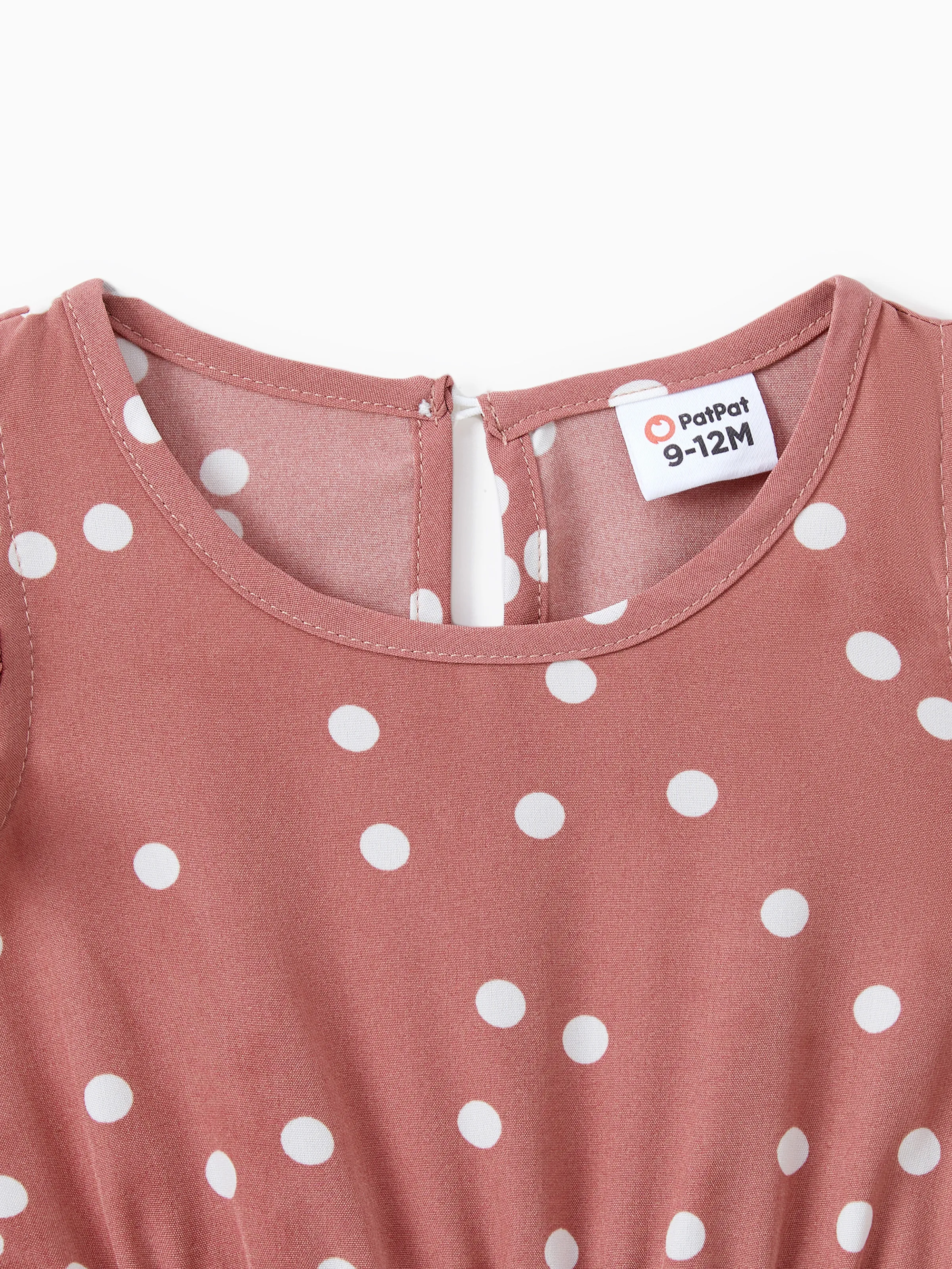 All Over Dots Pink Cross Wrap V Neck Ruffle Flutter-sleeve Dress for Mom and Me PinkyWhite - Image 14