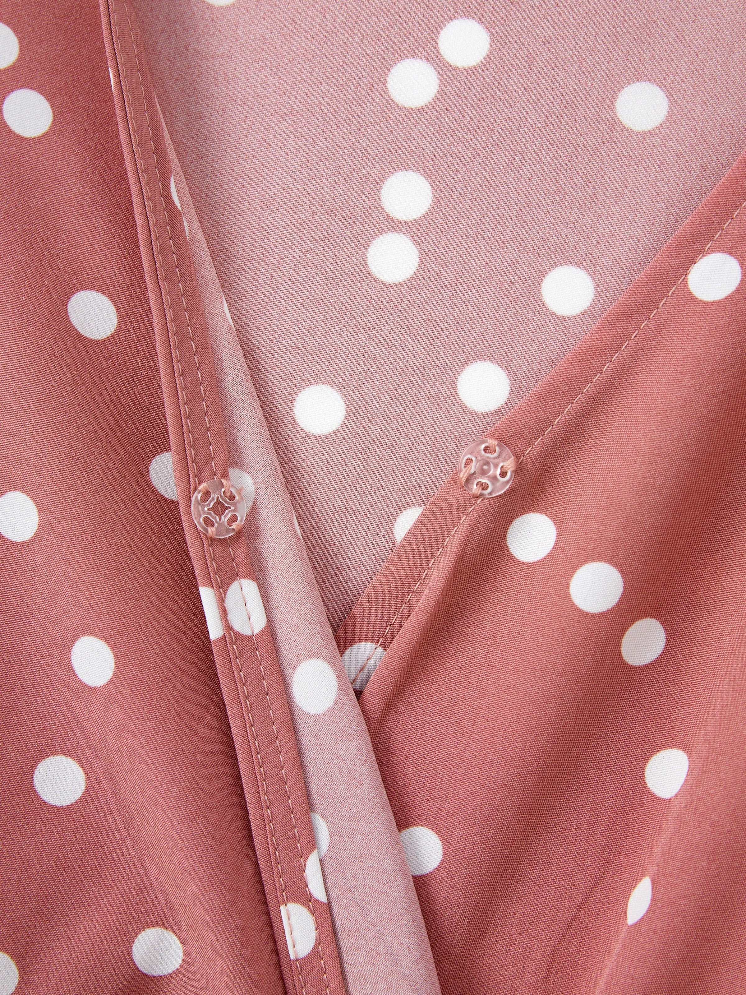 All Over Dots Pink Cross Wrap V Neck Ruffle Flutter-sleeve Dress for Mom and Me PinkyWhite - Image 7