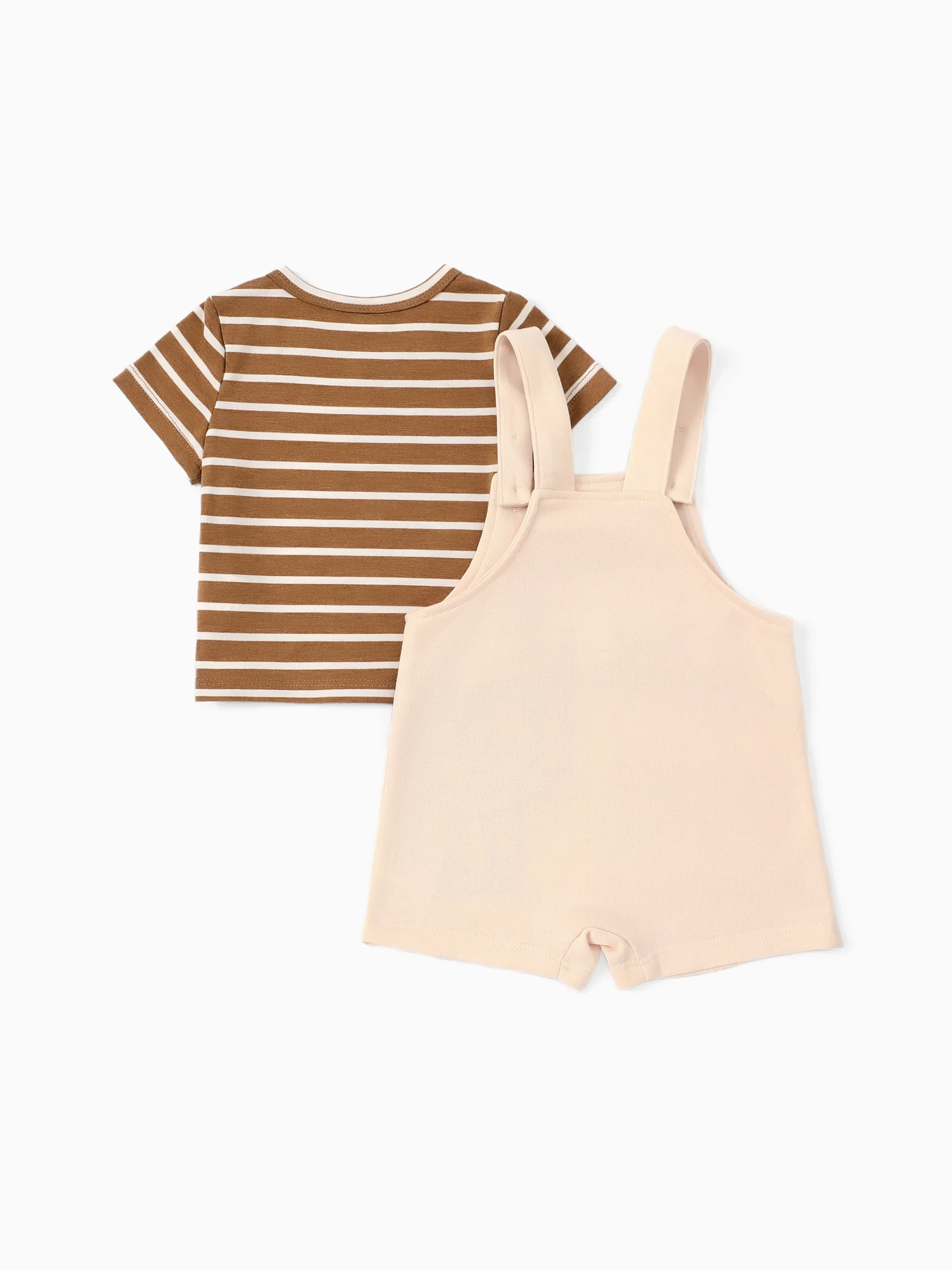 Baby Boy 2pcs Stripe Pattern Tee and Lion Print Overalls Shorts Set Khaki - Image 3