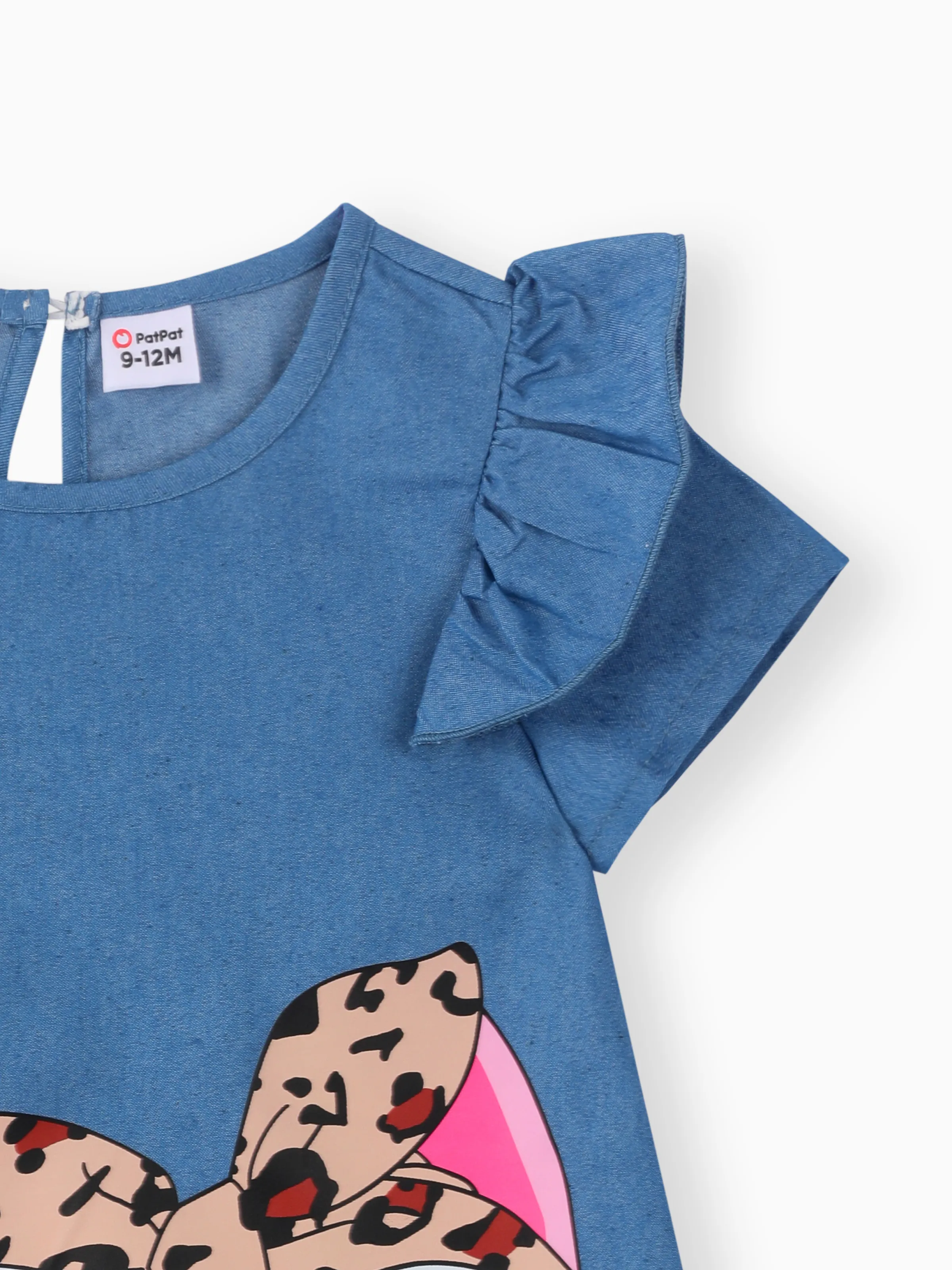Baby Girl Cute Cat Print Ruffled Short-sleeve Dress Blue - Image 4