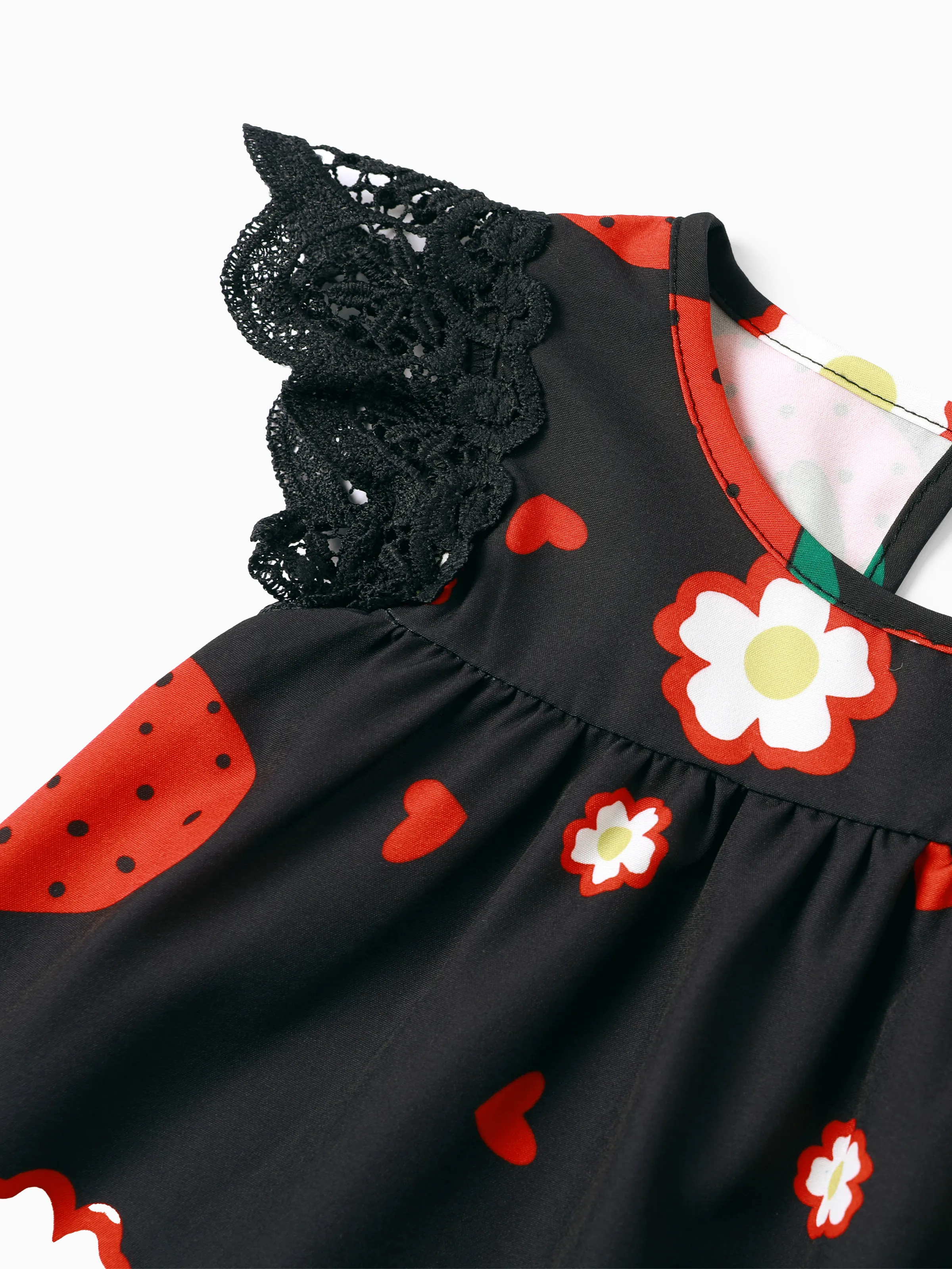 Baby Girl Sweet Strawberry Lace Dress Black - Image 3