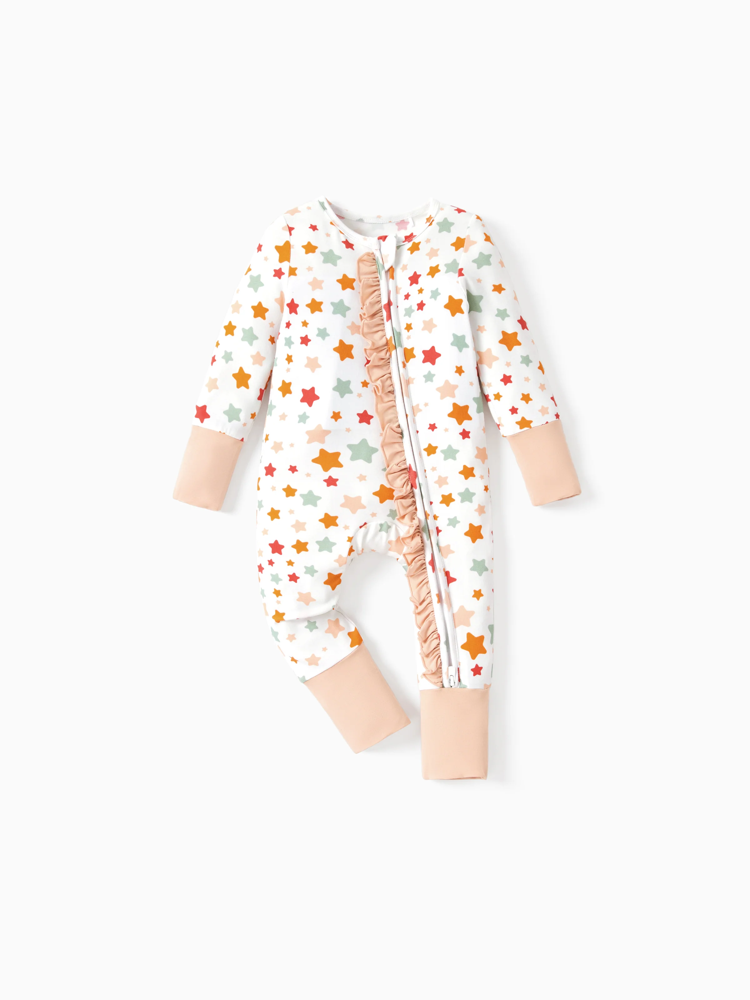 Bamboo Baby Boy/Girl Animal Printed 2-Way Zipper Anti Slip Long-sleeve Footie with/without Hairband Apricot - Image 15