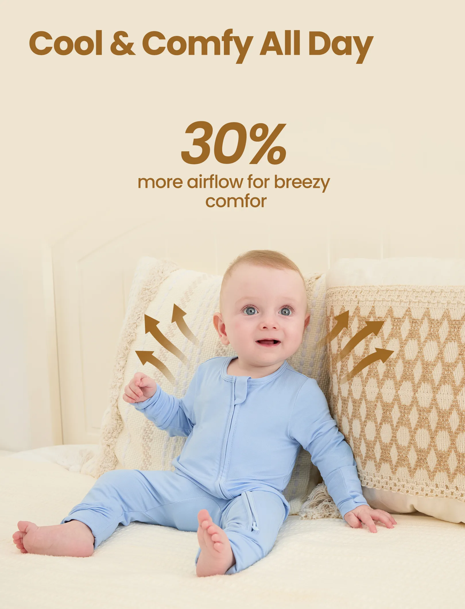 Bamboo Baby Boy/Girl 2-Pack Solid&Bee Printed 2-Way Zipper Anti Slip Footie Blue - Image 3