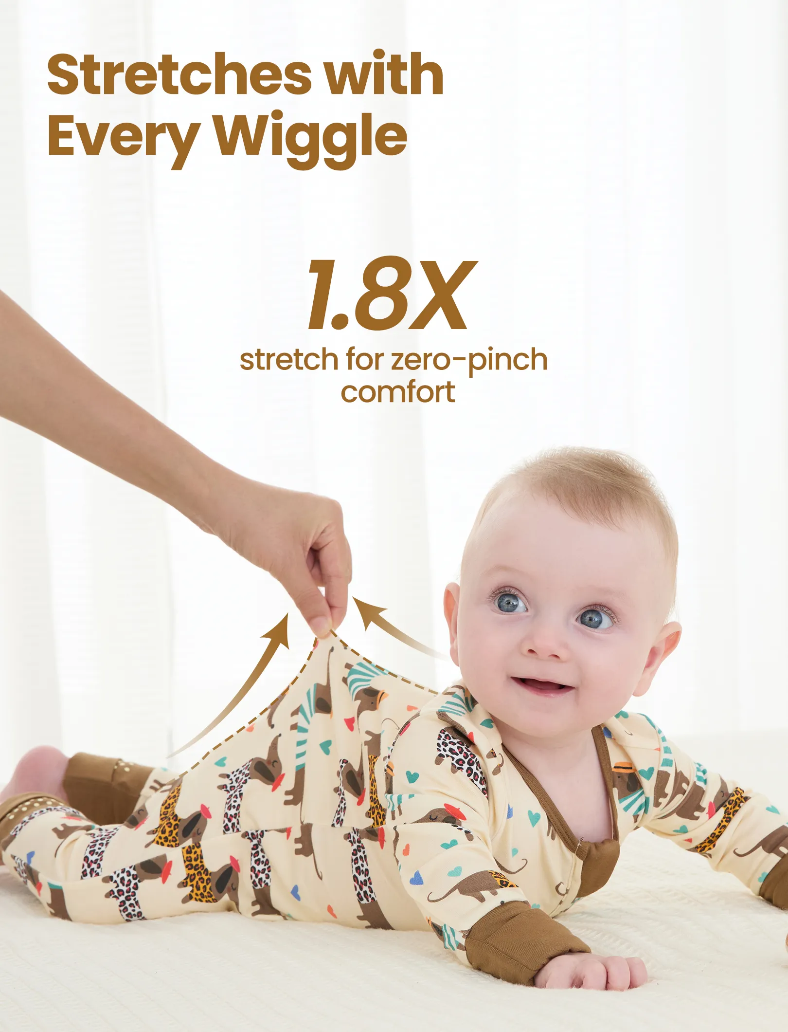 Bamboo Baby Boy/Girl 2-Pack Solid&Bee Printed 2-Way Zipper Anti Slip Footie Coffee - Image 4