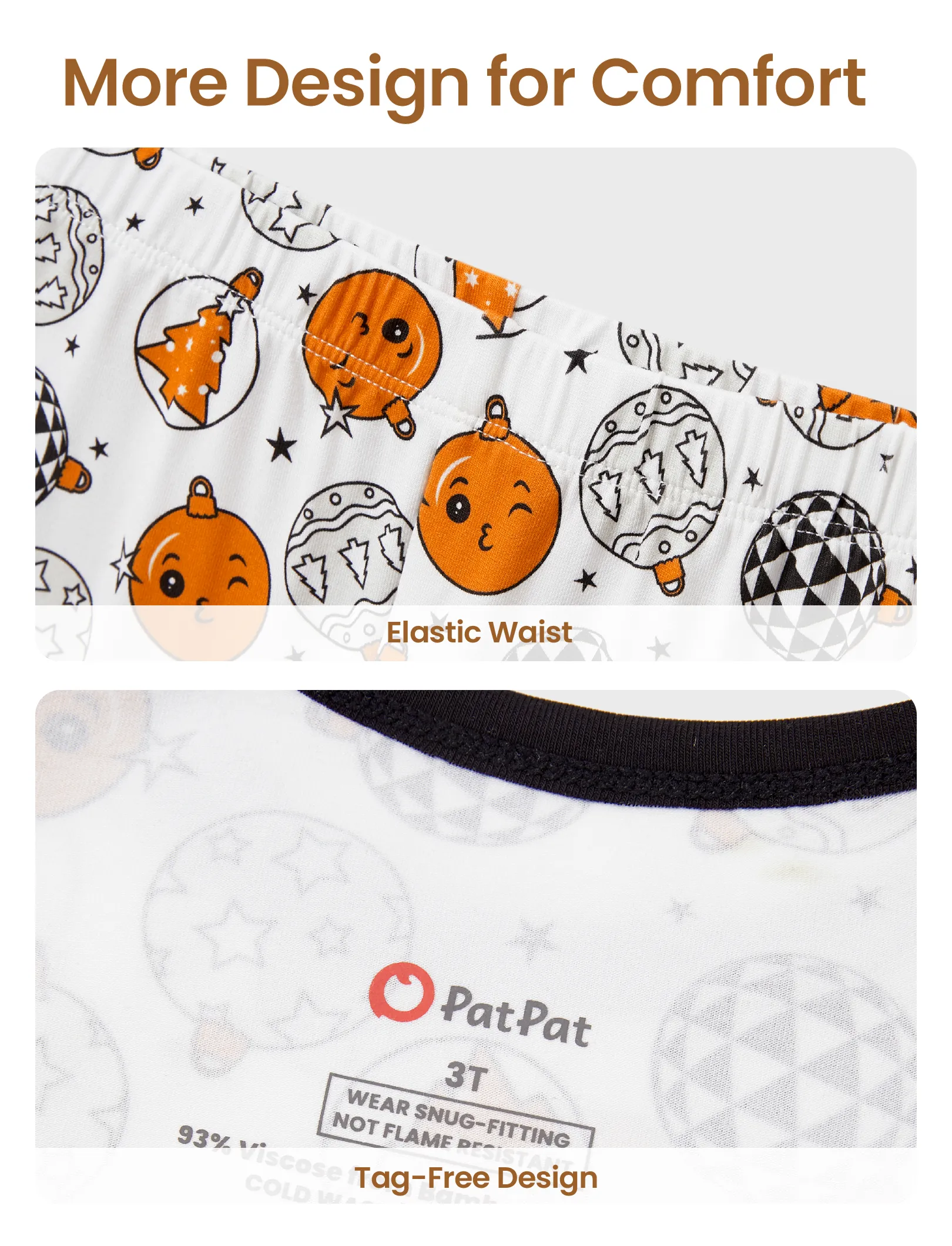 Christmas / Halloween Pajama 2-piece Bamboo Pajamas Set With Childlike Print for Baby / Toddler( Snug-Fitting) Orange - Image 6