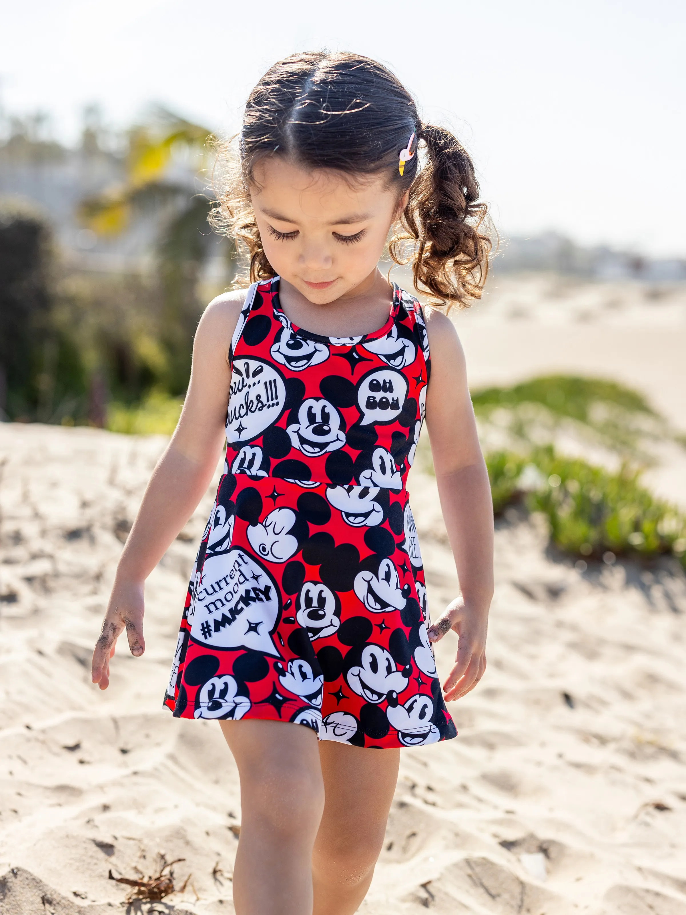 Disney Mickey and Friends Family matching 1pc Mickey Mouse Graffiti Cotton T-shirt or Colorblock Dress or Naia™ Allover Romper Red - Image 6