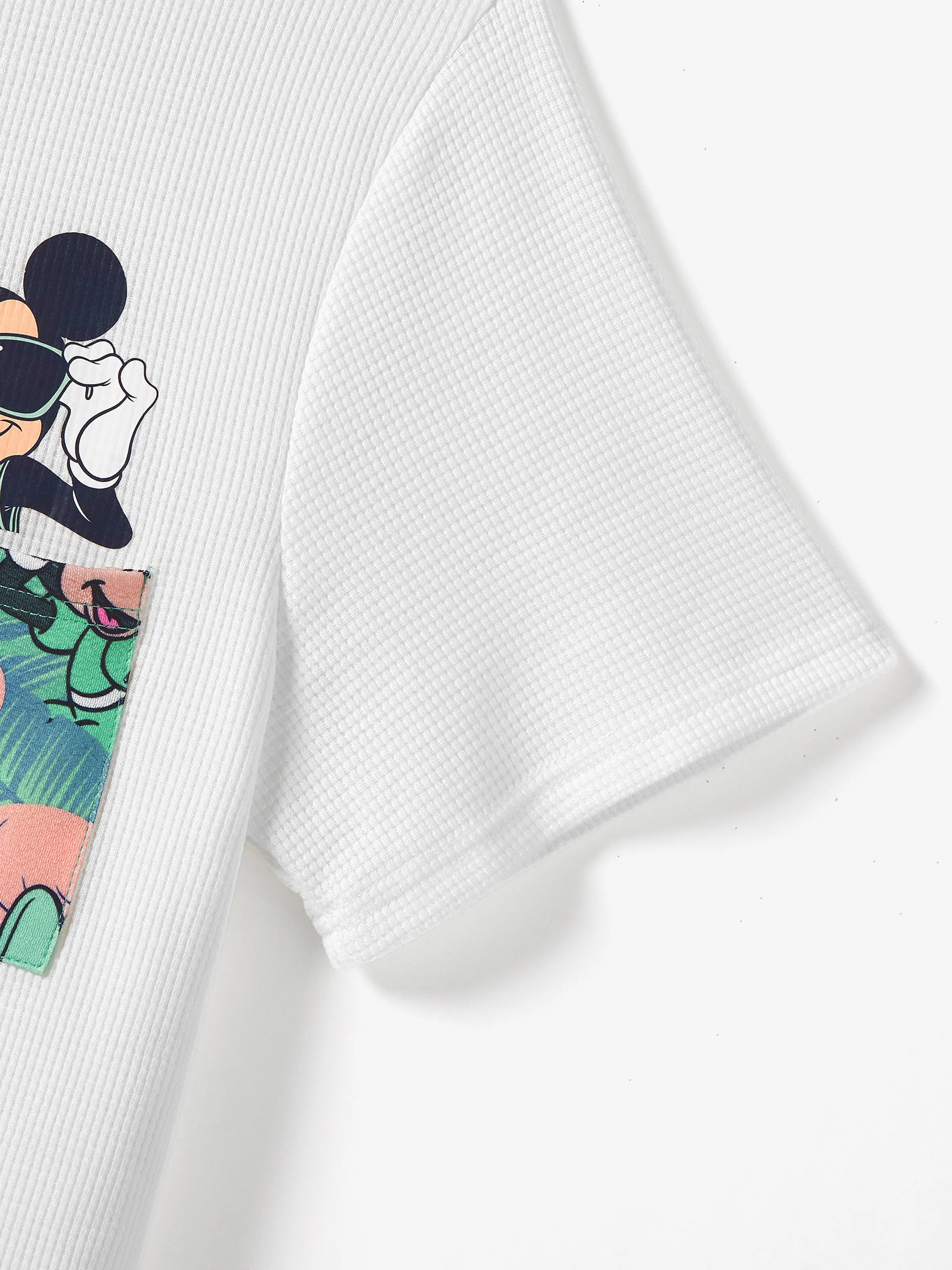 Disney Mickey and Friends Family Matching Tropical Botanical Print Waffle Fabric T-shirt/Dress greenwhite - Image 18