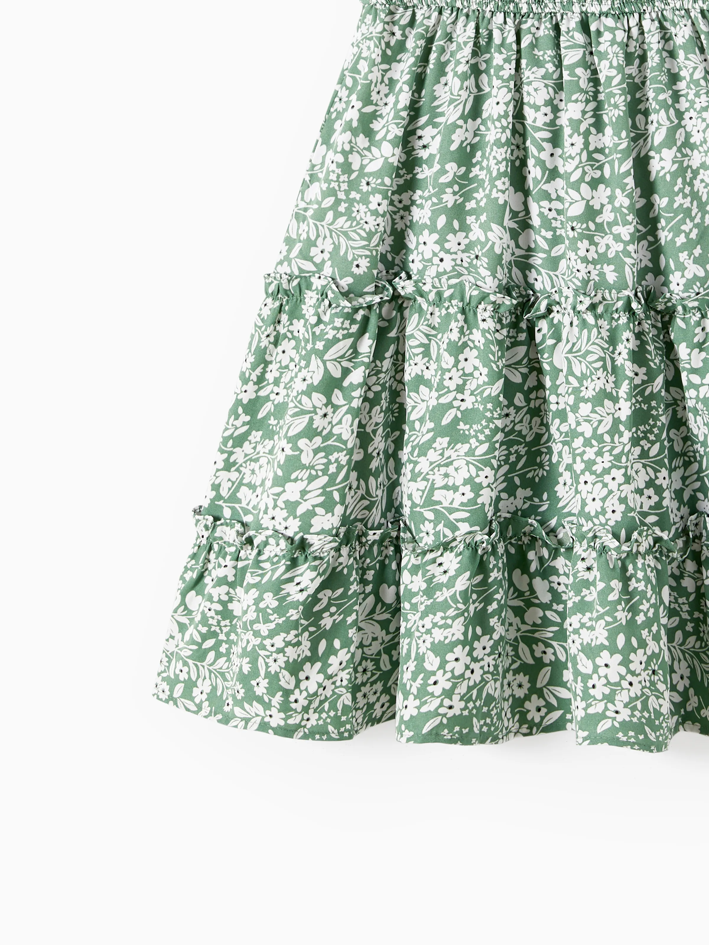 Elegant Broken Flower Matching Outfits for Family, Smocking Design, Medium Thickness Green - Image 10