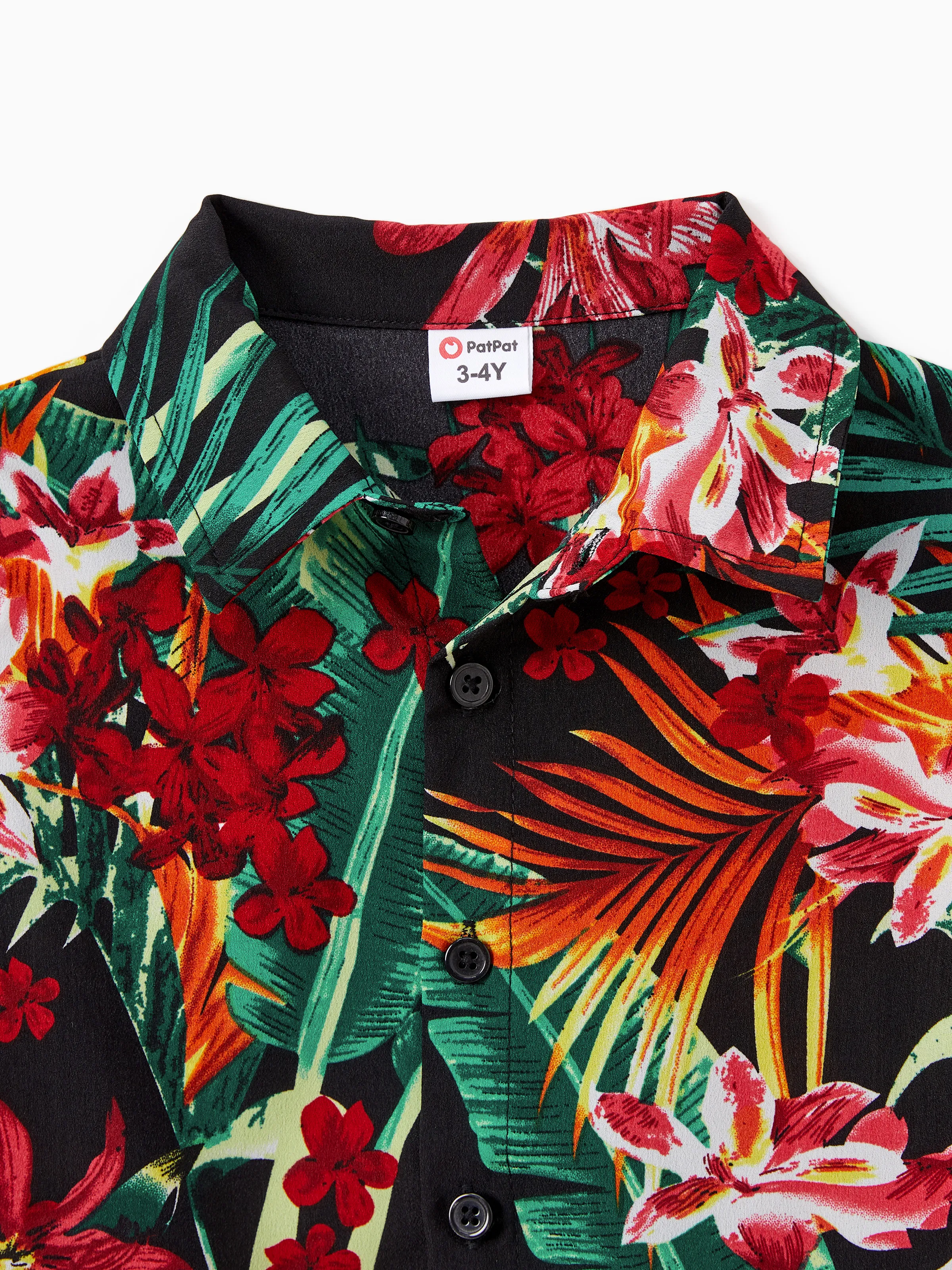 Family Matching Allover Plant Floral Print Halterneck Dresses and Short-sleeve Shirts Sets Black - Image 19