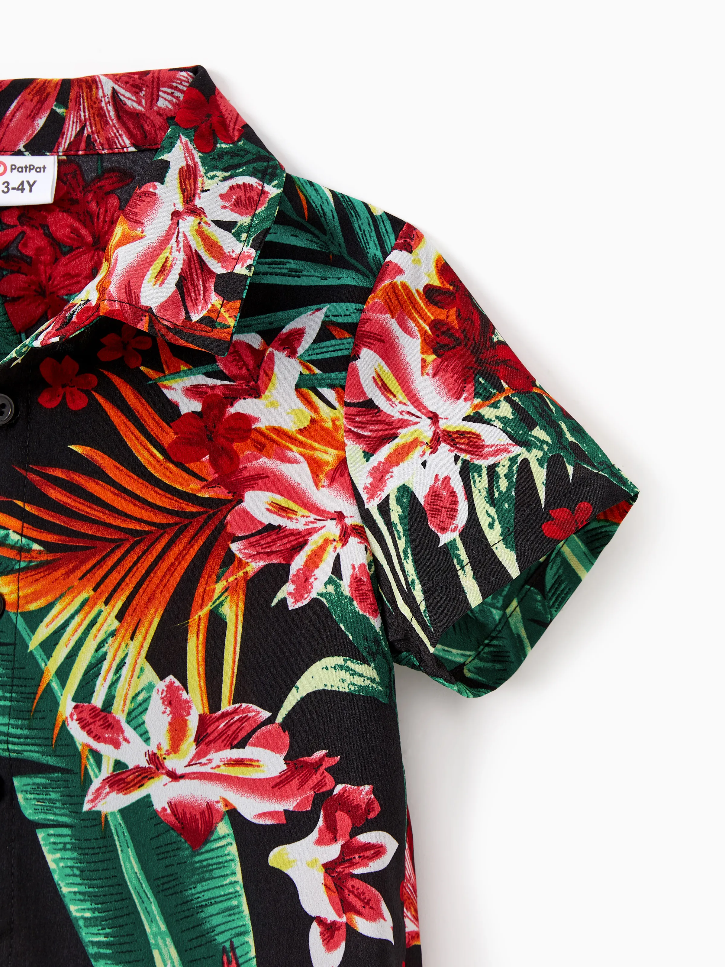 Family Matching Allover Plant Floral Print Halterneck Dresses and Short-sleeve Shirts Sets Black - Image 20