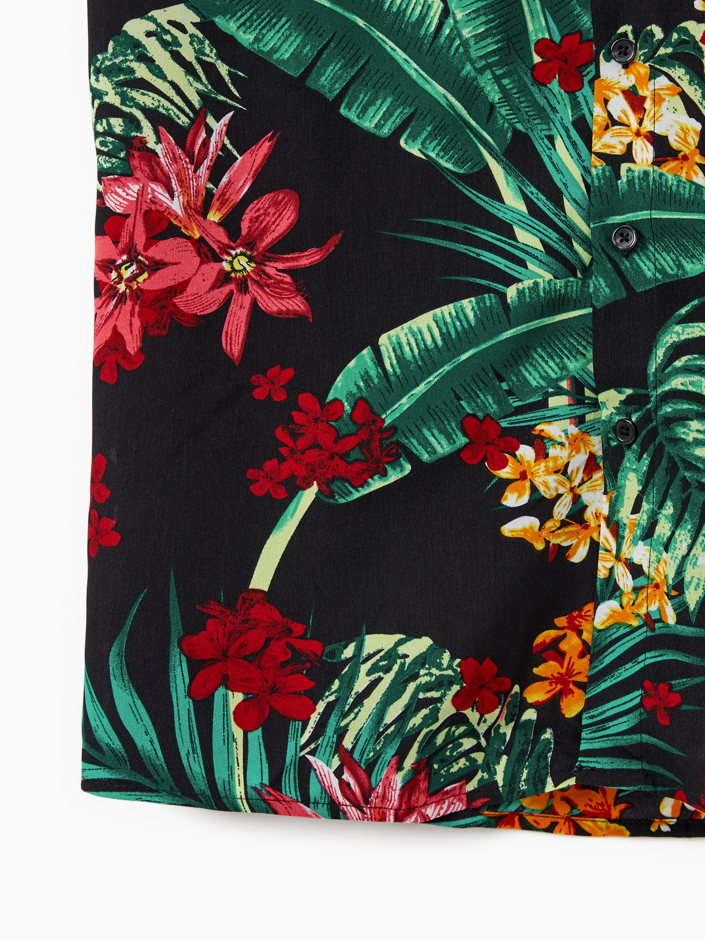 Family Matching Allover Plant Floral Print Halterneck Dresses and Short-sleeve Shirts Sets Black - Image 26