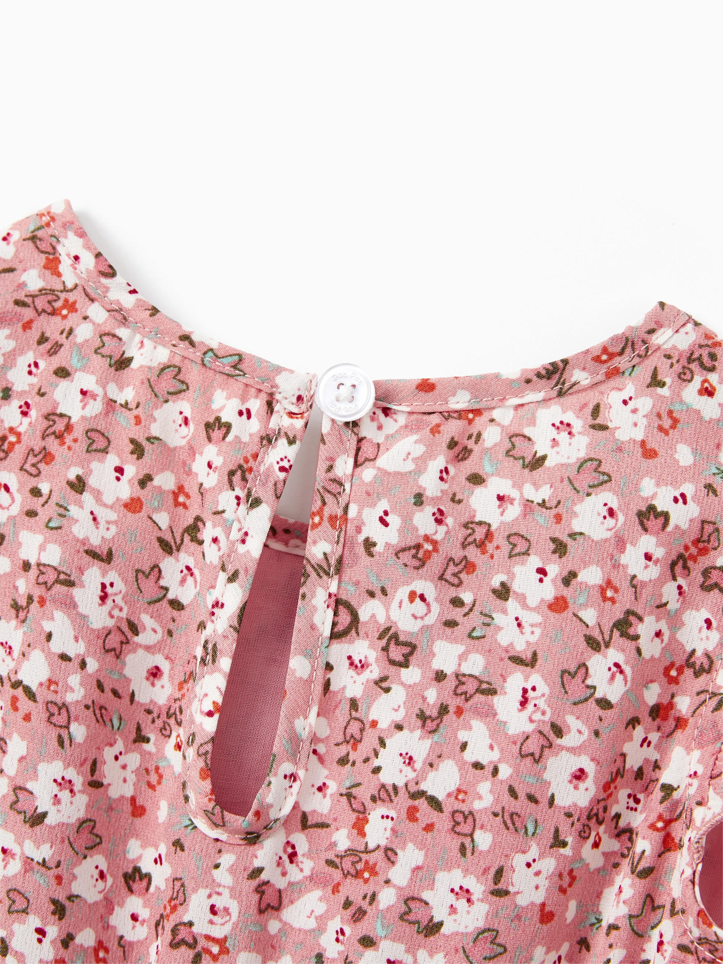 Family Matching Blue Cotton Colorblock Tee Shirt or Floral Print Smocking Puff-sleeve Dress Set Pink - Image 15