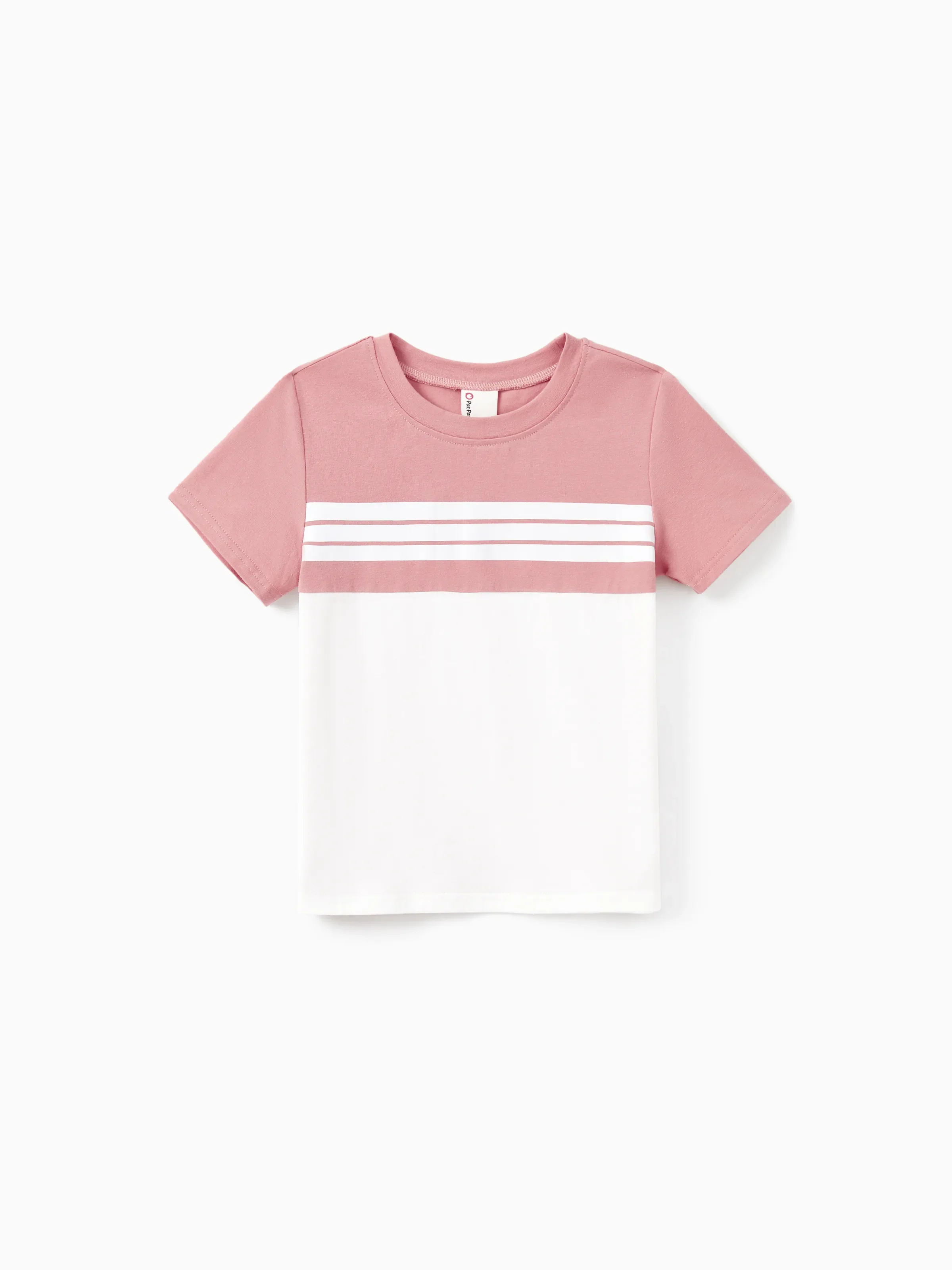 Family Matching Blue Cotton Colorblock Tee Shirt or Floral Print Smocking Puff-sleeve Dress Set Pink - Image 16