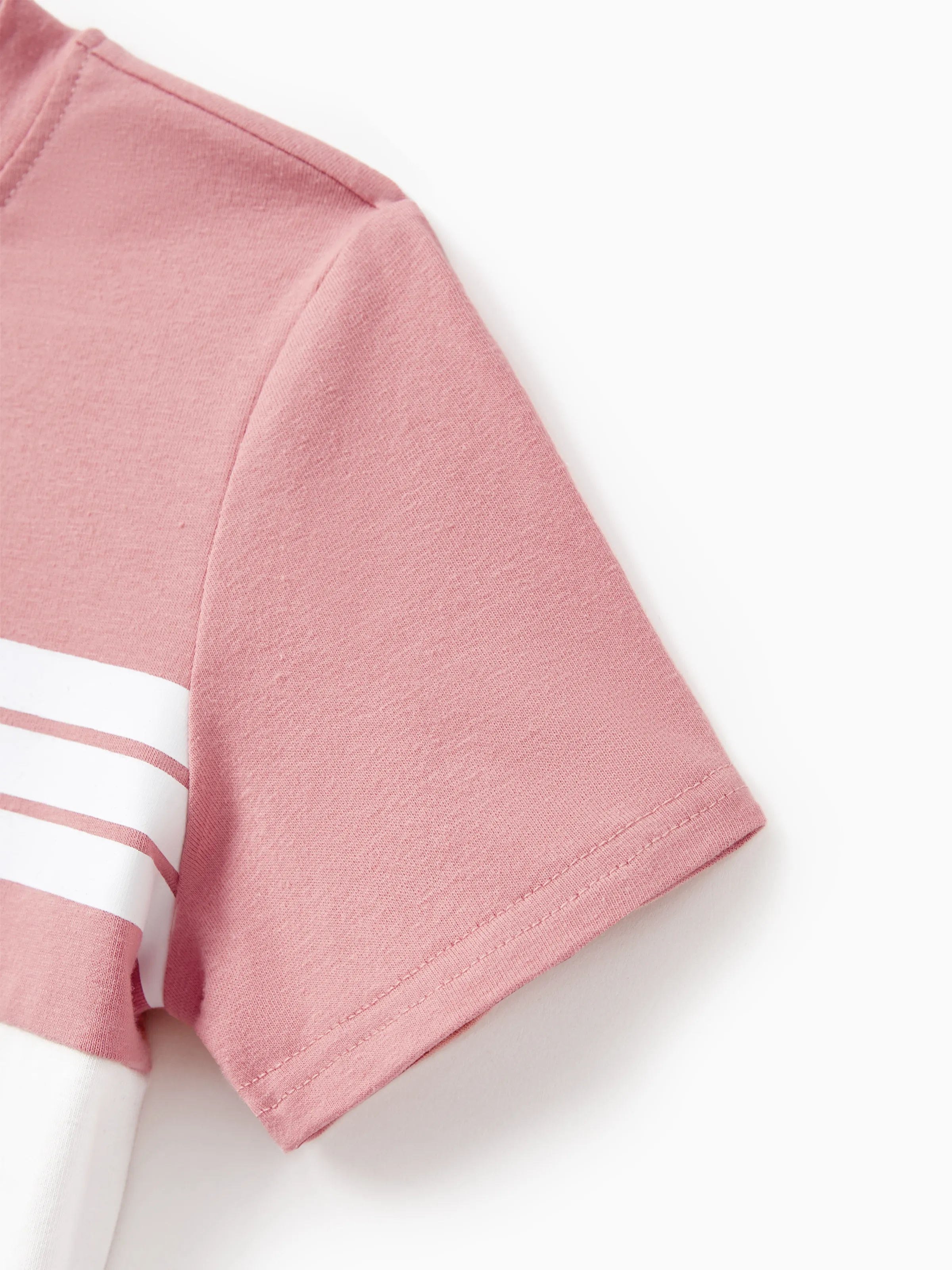 Family Matching Blue Cotton Colorblock Tee Shirt or Floral Print Smocking Puff-sleeve Dress Set Pink - Image 19