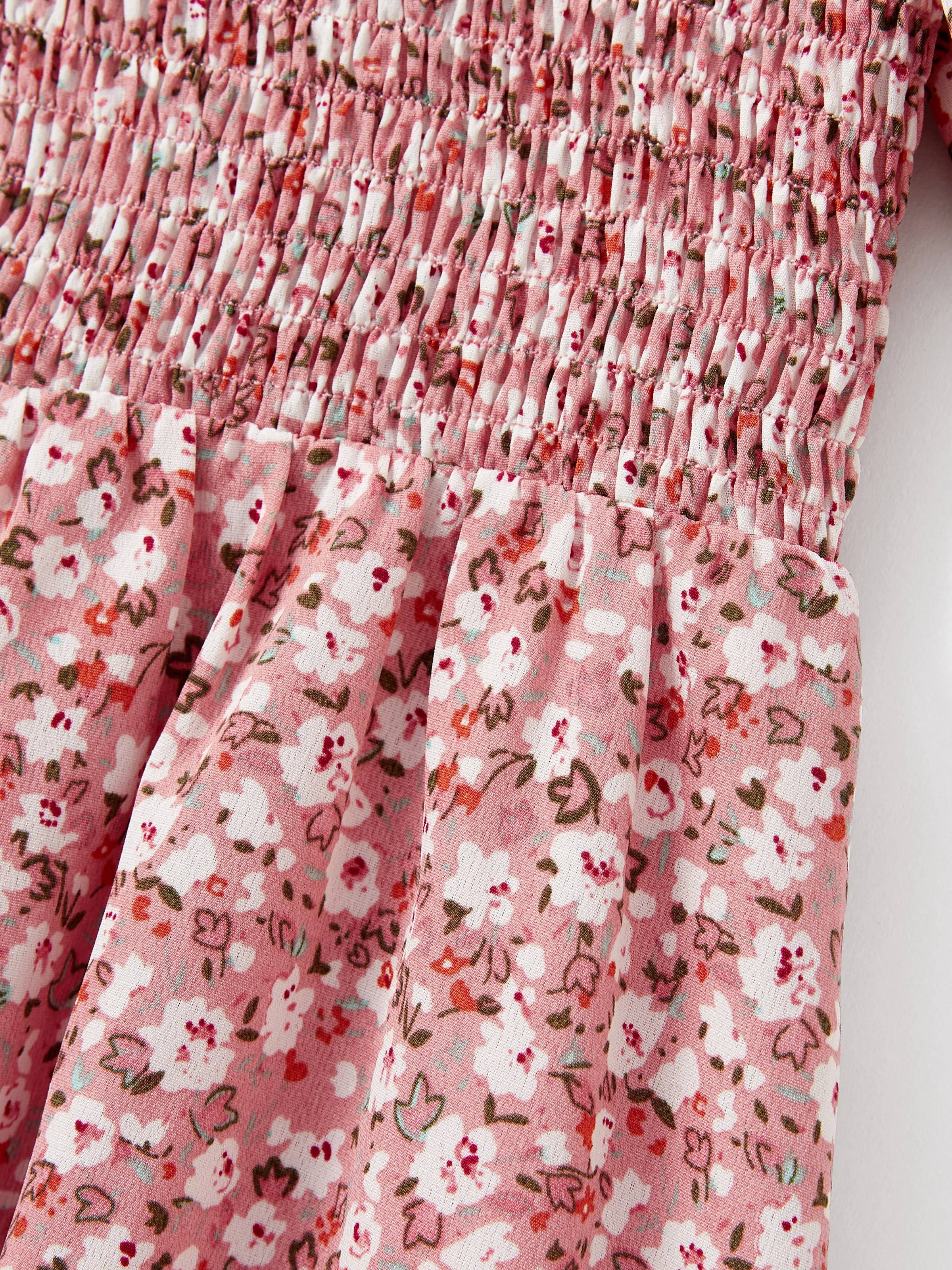 Family Matching Blue Cotton Colorblock Tee Shirt or Floral Print Smocking Puff-sleeve Dress Set Pink - Image 9