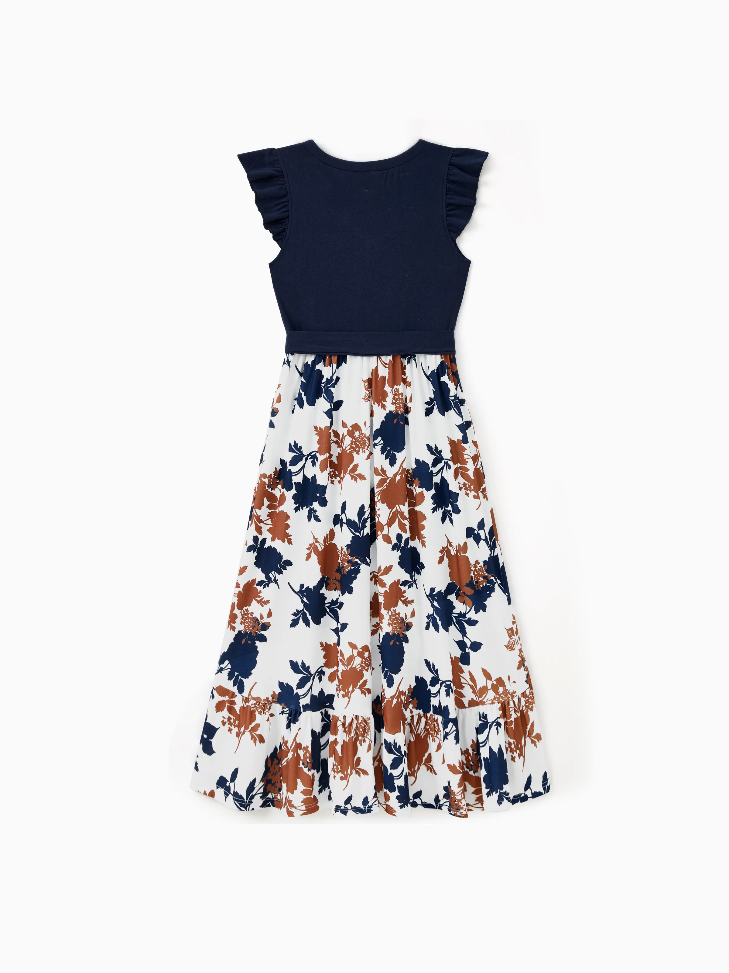 Family Matching Casual Dress or T-Shirt, Solid Color, Fabric Stitching royalblue - Image 3