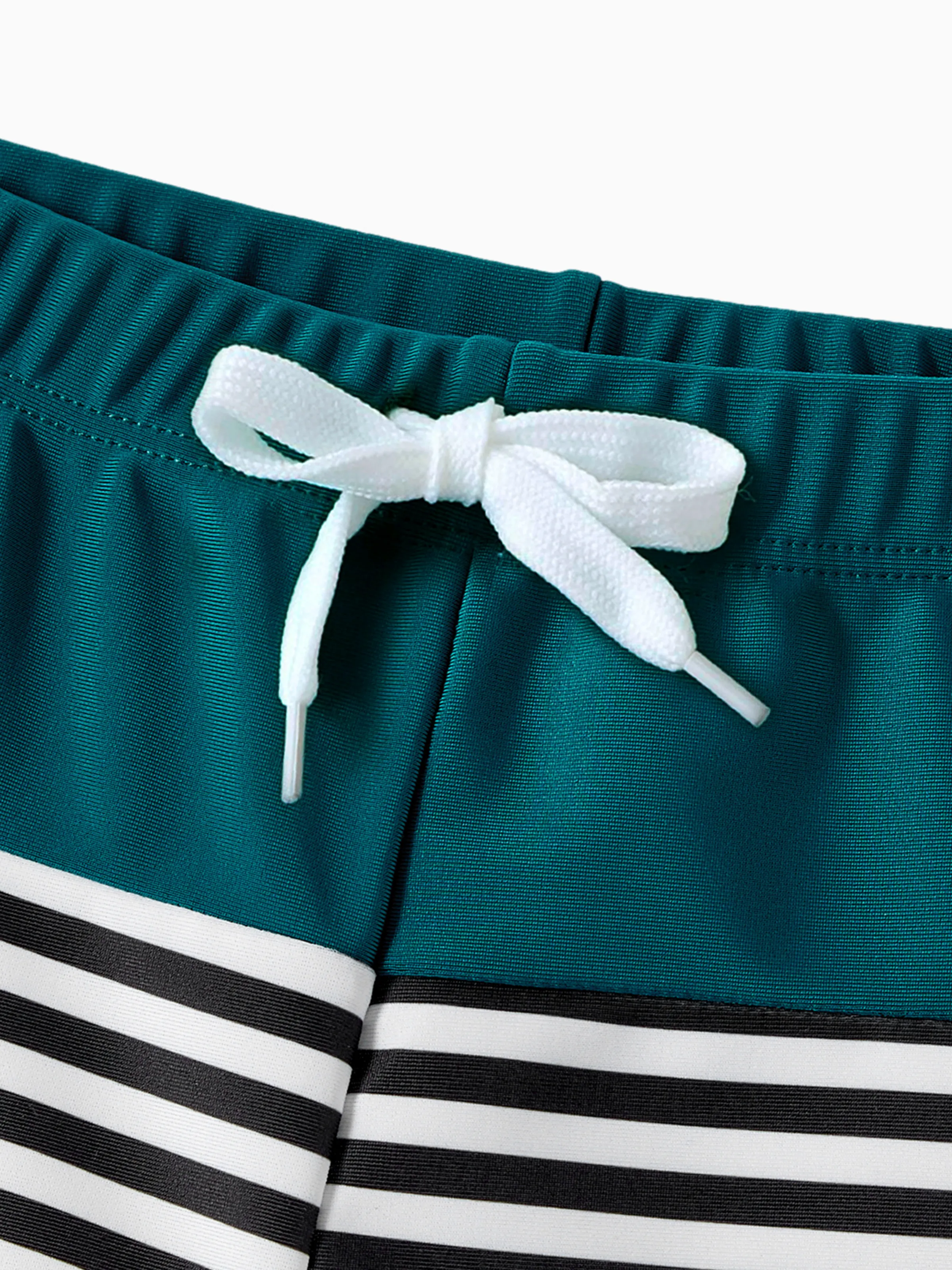 Family Matching Colorblock One Shoulder Cut Out One-piece Swimsuit and Striped Spliced Swim Trunks Shorts DeepTurquoise - Image 15