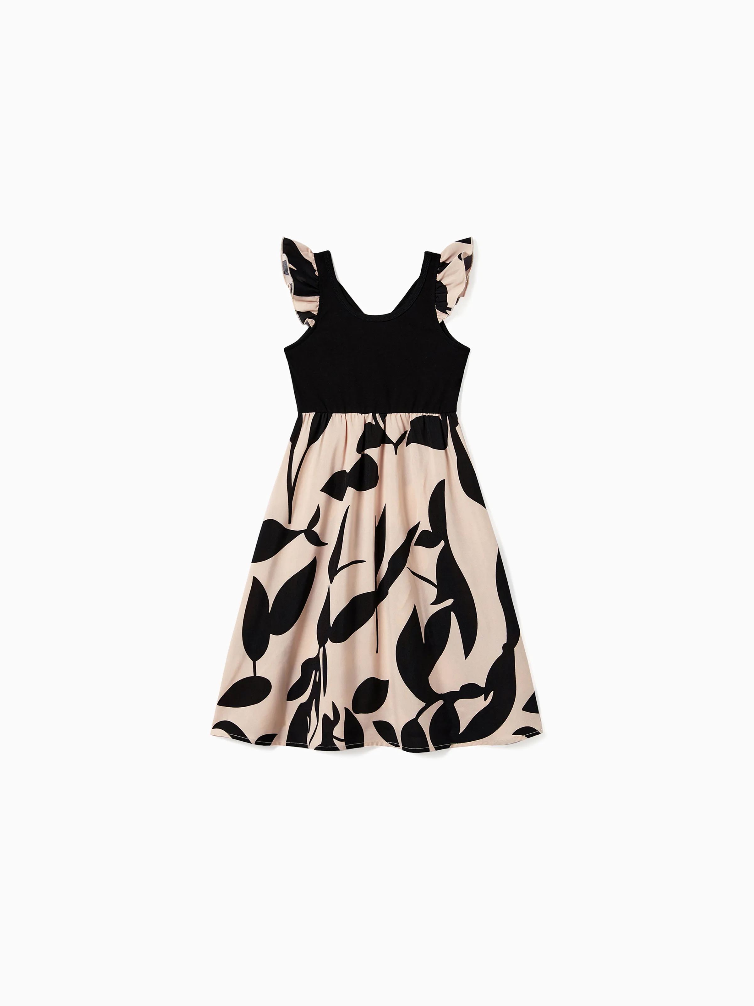 Family Matching Cross Back Floral Strap Dress and Colorblock Top Sets Black - Image 8