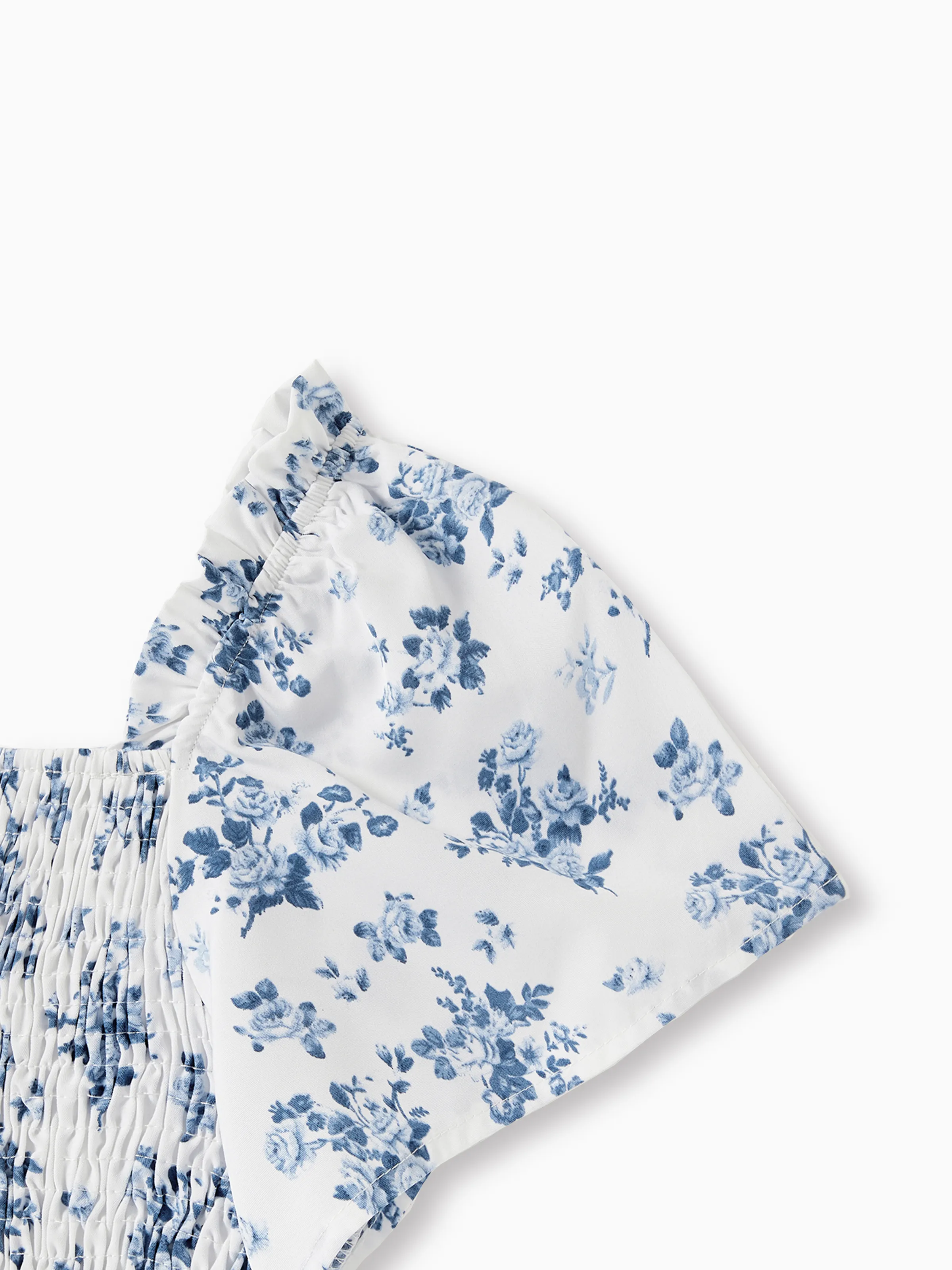 Family Matching Outfit: Floral Smocking Casual Suit BLUEWHITE - Image 12