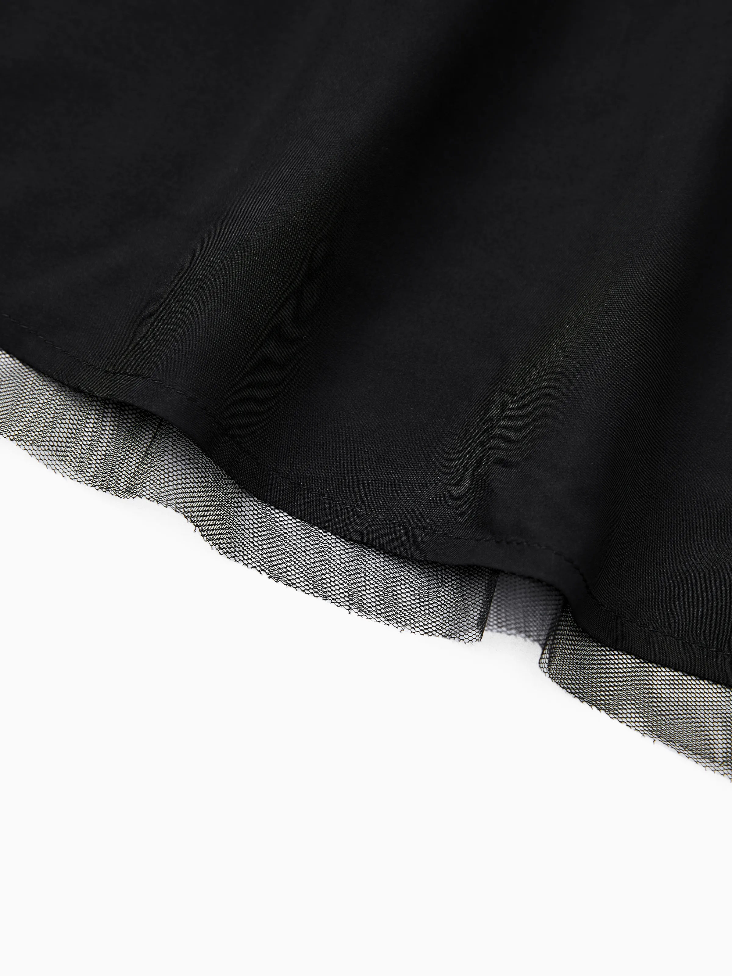 Family Matching Sets Black Plaid Shirt or Elegant Off-Shoulder Cross Front Tulle Mesh Dress Black - Image 16