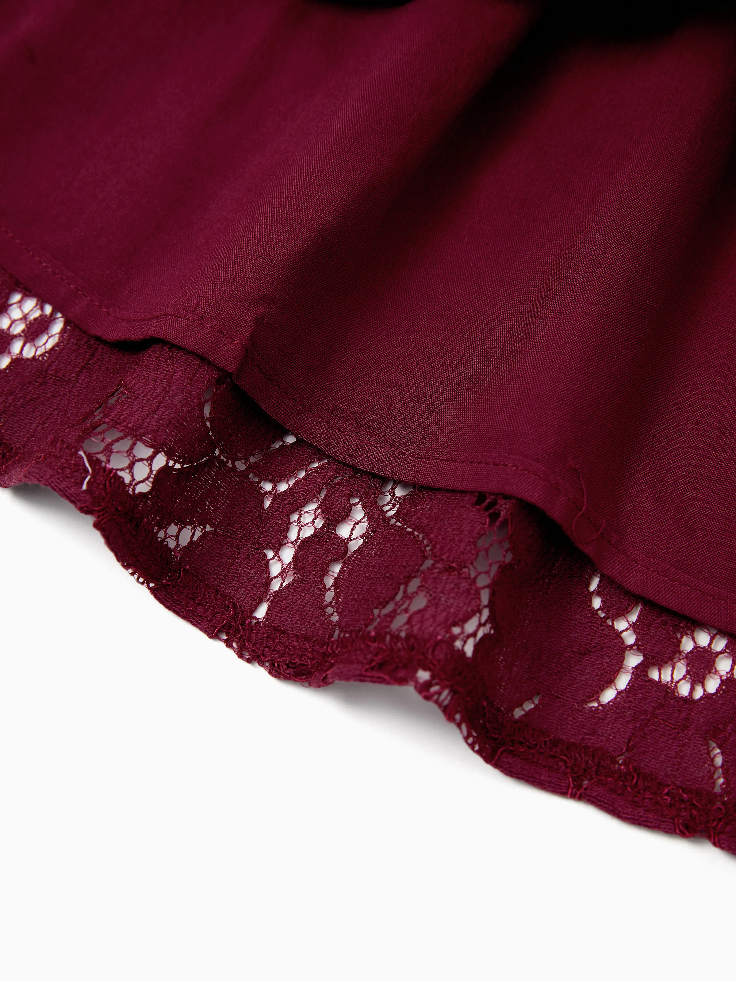 Family Matching Sets Plaid Shirt or Red Wine Lace Ruffle Sleeve A-Line Dress WineRed - Image 7
