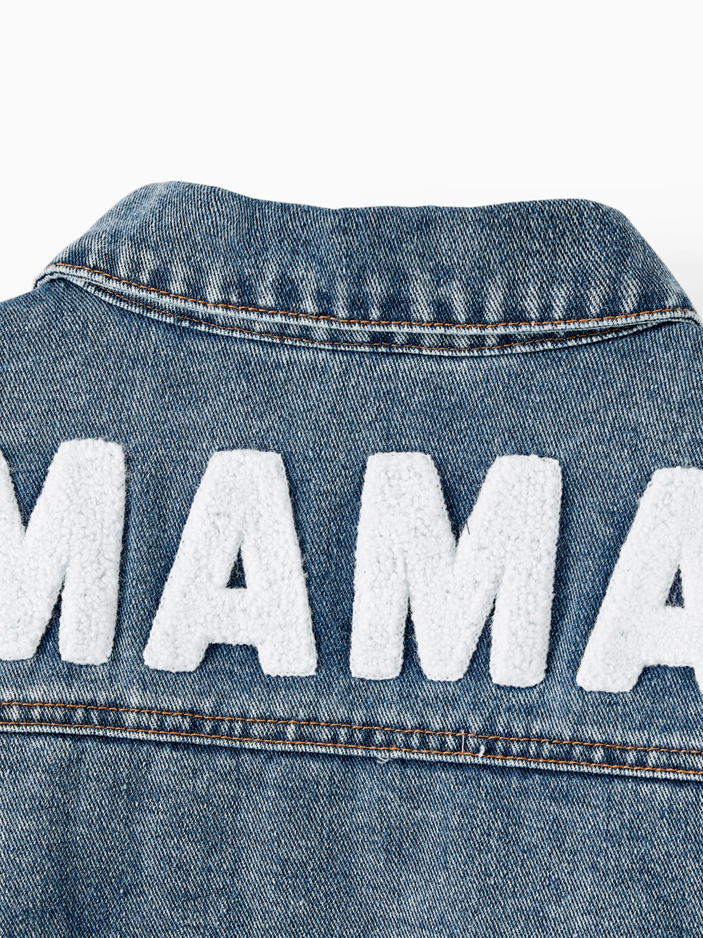 Mom and Me Light Blue Letter Design Long-sleeve Distressed Denim Jackets Light Blue - Image 6