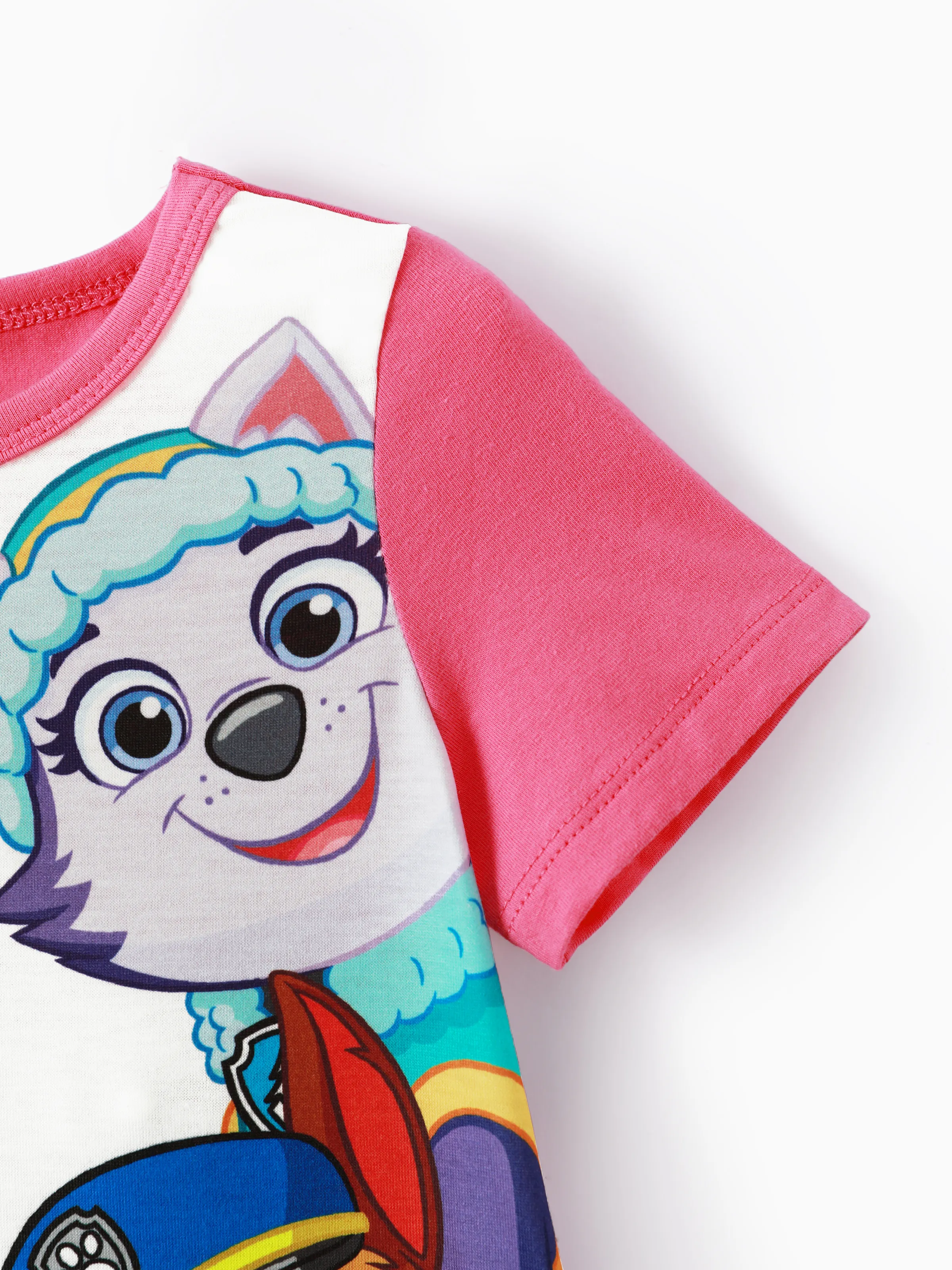 PAW Patrol Toddler Girl Chase Marshall Skye Rubble Everest Letter Print Colorblock Short-sleeve Cotton Dress PinkyWhite - Image 4
